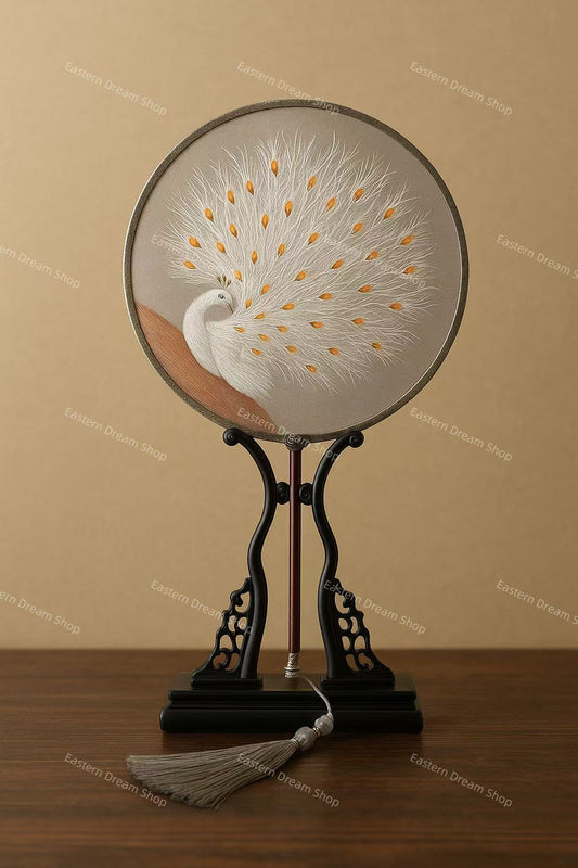 Embroidery Peacock Fan
